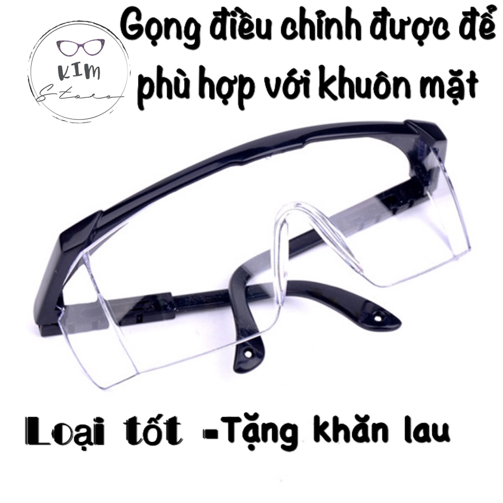 (Tặng Khăn) Kính bảo hộ unisex gọng đeo điều chỉnh được- Loại tốt -chống giọt bắn,khói bụi,môi trường làm vệc độc hại