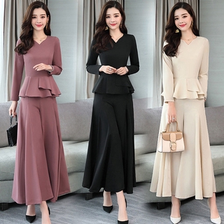 Bộ áo ôm dáng + quần ống rộng thời trang xuân hè Hàn Quốc 2020 cho nữ