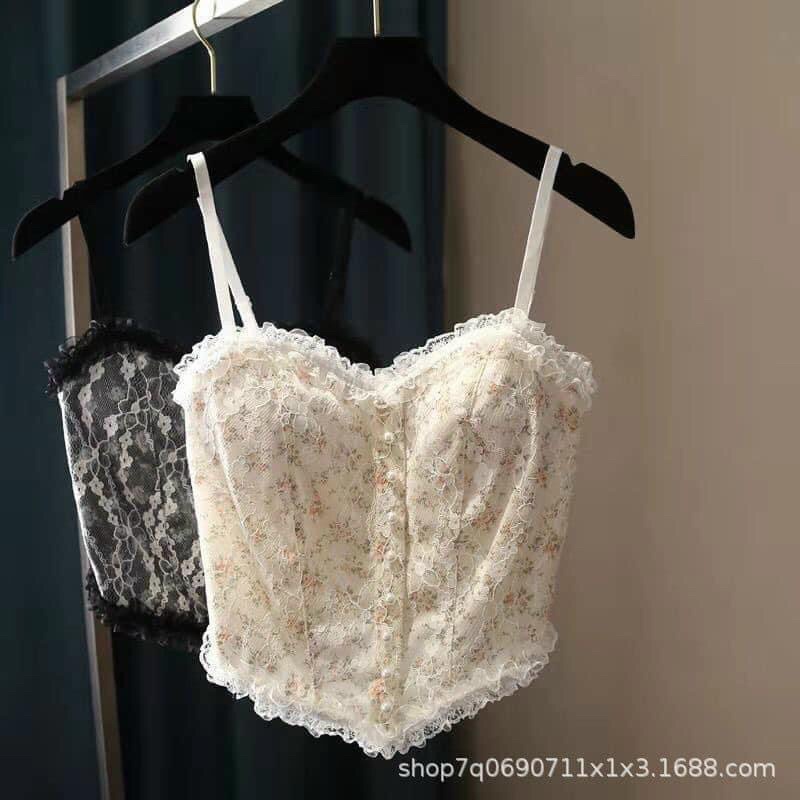 Áo bra ren hoa nhí tiểu thư đính khuy kiểu dáng croptop siêu đẹp, phụ kiện thời trang nữ