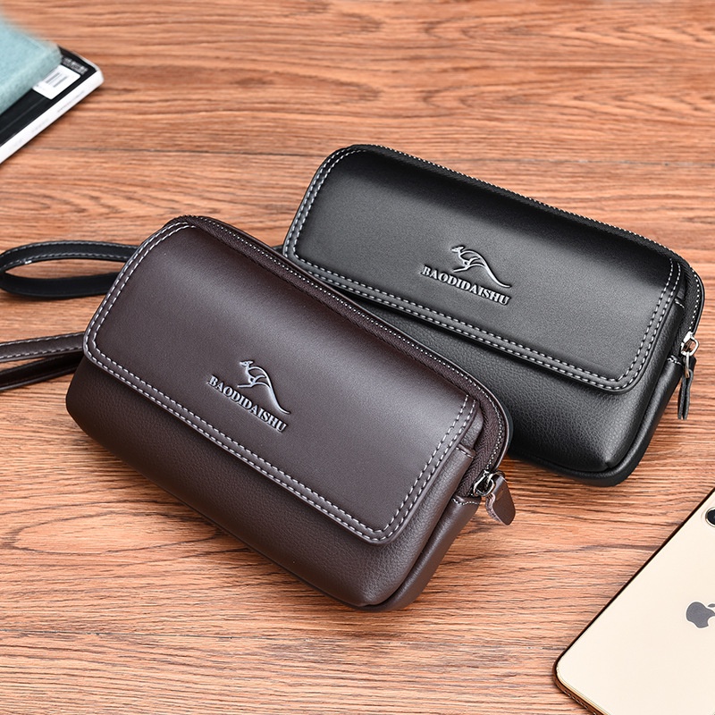 Ví Cầm Tay Nam 2 Trong 1 Kết Hợp Túi Bụng 2008 Nhỏ Gọn Nhiều Ngăn Đựng Tiền Thẻ Card Điện Thoại Tiện Lợi Da Pu Cao Cấp