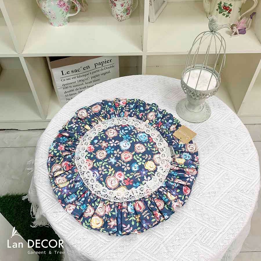 Tấm lót bèo hoa Vintage nền xanh sang trọng Landecor - TLB548