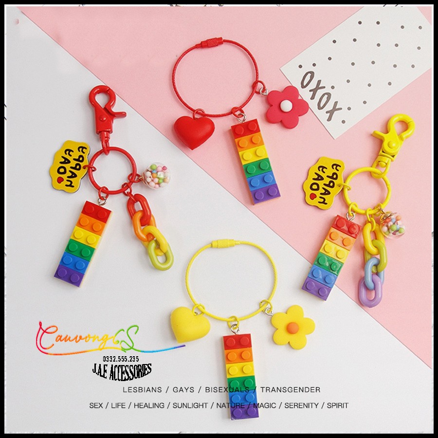 Móc khóa lego màu cầu vồng hoạt hình xinh xắn