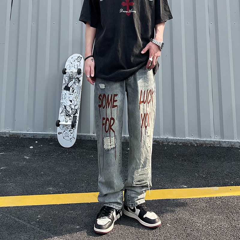 Quần Jean Rách Dáng Bút Chì Phong Cách Hip Hop Mới 2023 Cho Nam