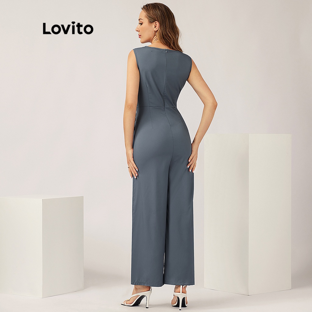 Lovito Áo liền quần phía trước có dây kéo rộng có dây kéo thanh lịch L21LT139 (Xanh nhạt)