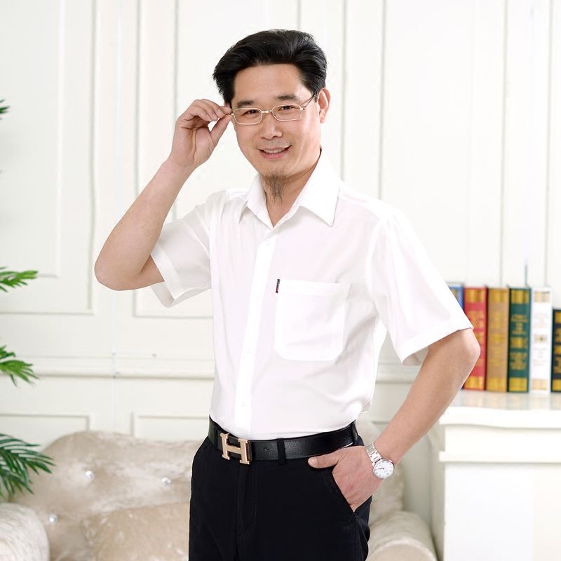 Áo Sơ Mi Tay Ngắn Màu Sắc Đơn Giản Cho Đàn Ông Trung Niên