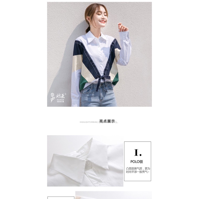 Áo sơ mi trắng tay dài dáng rộng thiết kế mới phong cách Hàn Quốc thời trang mùa thu 2021 cho nữ