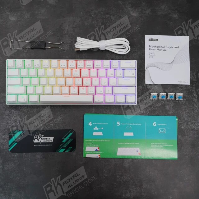 TẶNG USB 2.4G - Bàn phím cơ không dây Royal Kludge RK61 Bluetooth 61 phím kết nối 2 chế độ pin sạc 750mAh