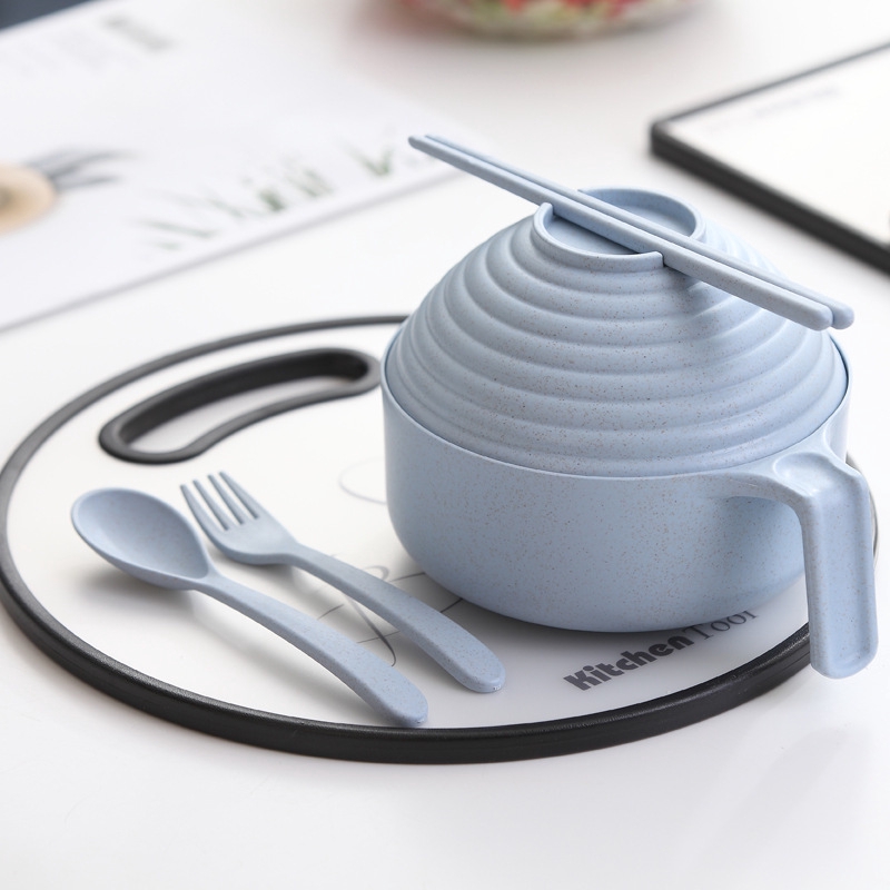 Set tô nắp đậy đũa muỗng nĩa OSSAYI ăn mì lúa mạch phong cách Nhật Bản sử dụng được trong lò vi sóng