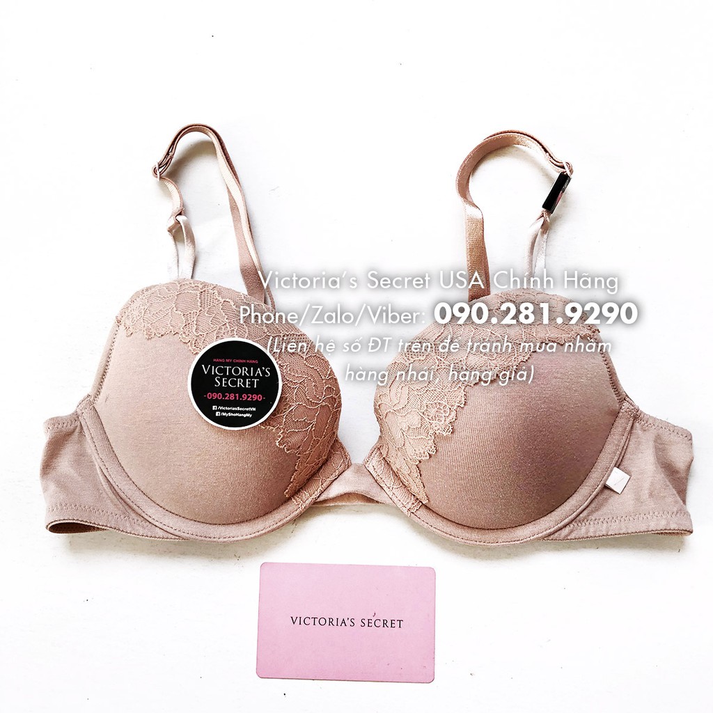 Vic USA 36B, B80 - Áo lót màu be, nude phối ren , nâng ngực, Sexy Tee, Beige - Victoria's Secret