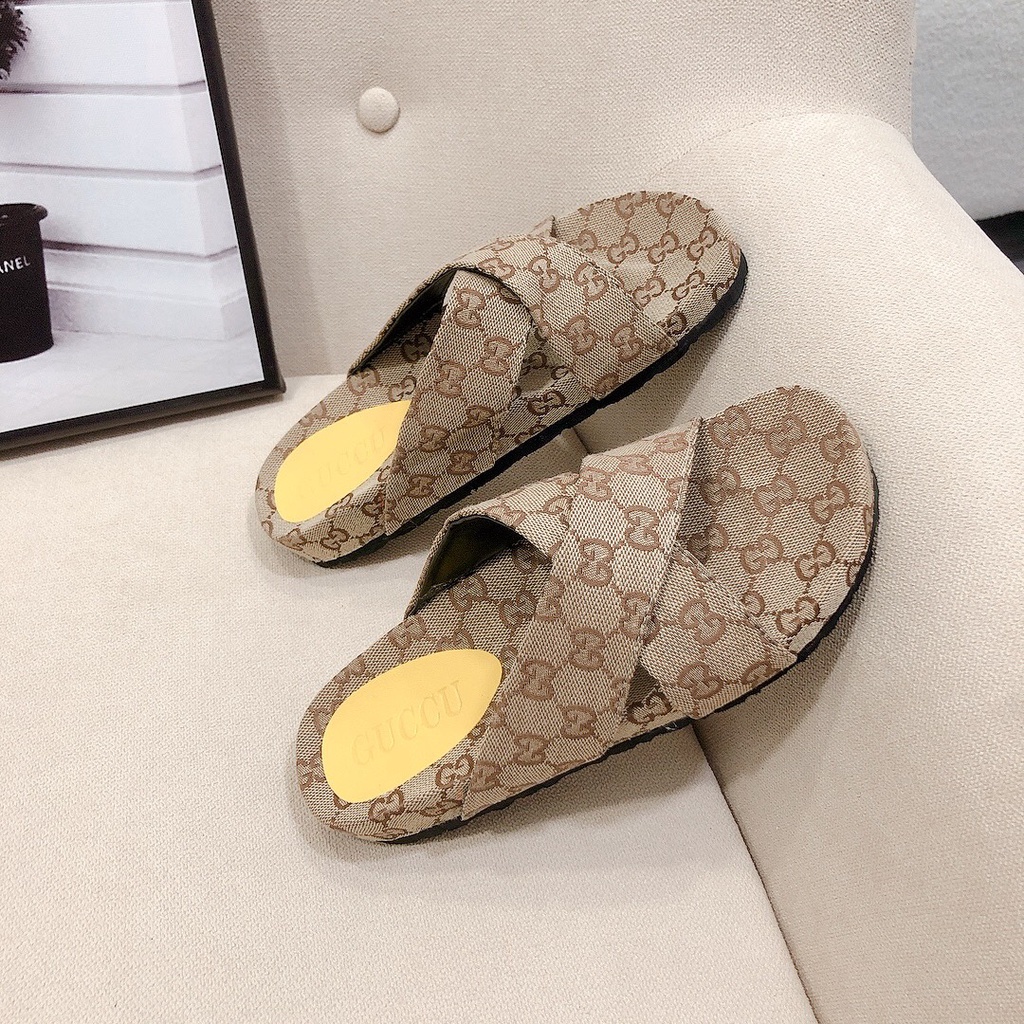 Dép Gucc 2p quai đôi chéo đế lõm siêu HOT chất Canvas siêu bền đi cực êm - Chị Chảnh Store