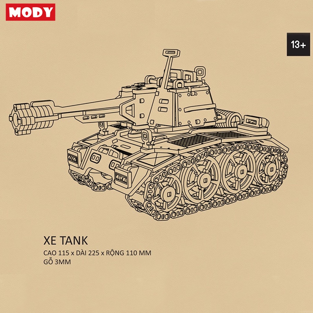 Mô hình lắp ráp xe tank 3D bằng gỗ Mody M3008