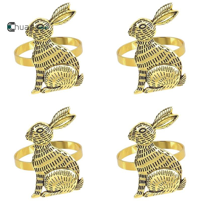 4Pcs Bunny Ears Napkin Rings Easter Rabbit Napkin Ring Holder Metal Napkin Holder Table Easter Decor Rustic