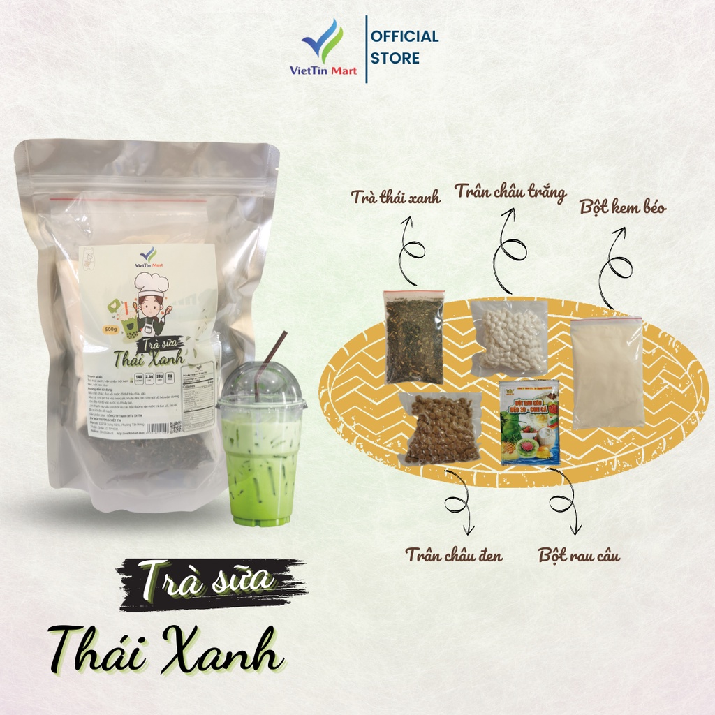 Set Nấu Trà Sữa Thái Xanh Viettin Mart 500Gr