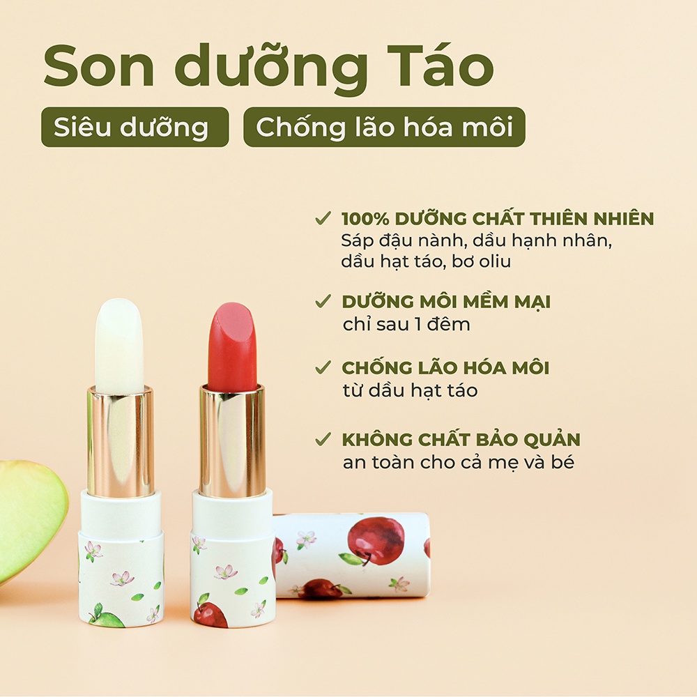 Son Dưỡng Môi Táo Hữu Cơ Thiên NhiênHết Khô Nẻ Chống Lão Hóa Cỏ Mềm 4g