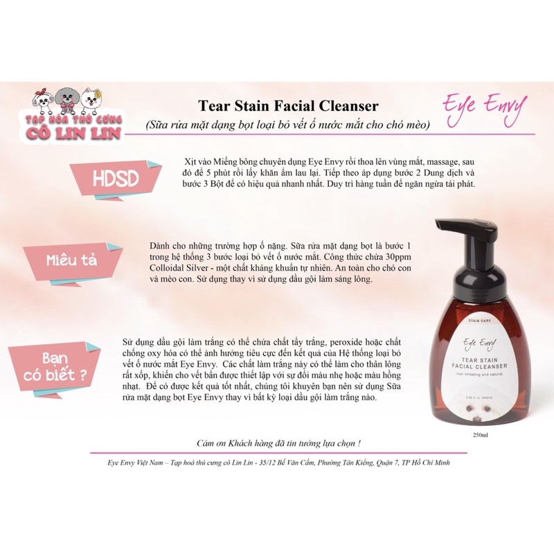 Eye Envy - Sữa rửa mặt ố mắt thú cưng 250ml