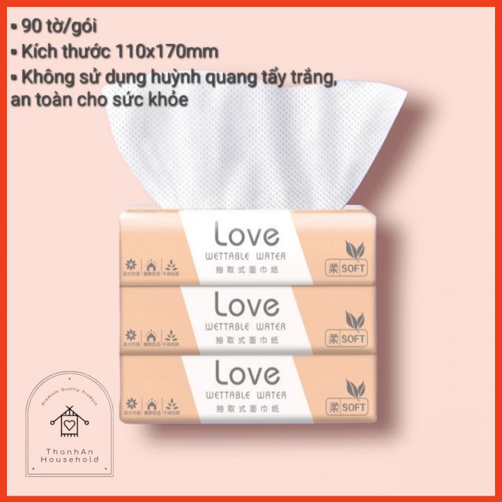 1 gói giấy ăn LOVE - Khăn giấy rút lụa cao cấp, siêu mềm mịn, siêu dai, không tẩy trắng