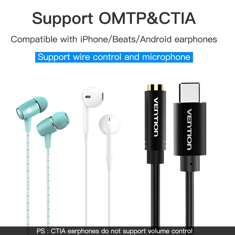 Cáp chuyển đổi Type-C to Audio 3.5mm - Vention