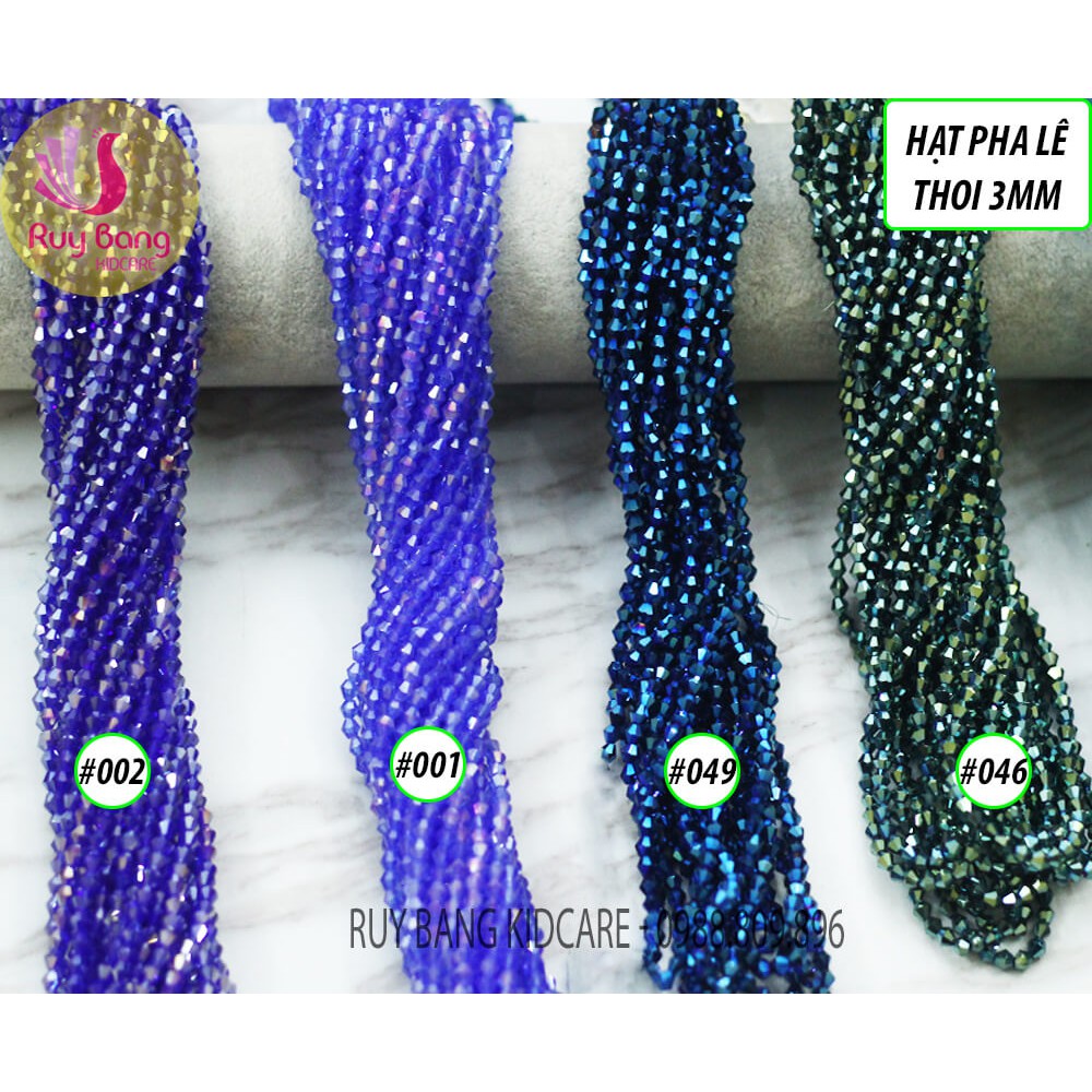 Hạt pha lê thoi 3mm tông xanh dương