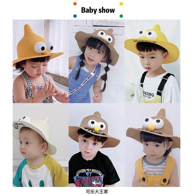 Mũ cói cho bé gái bé trai vành rộng Mera hai mắt cute đang yêu JIMADO SL1266