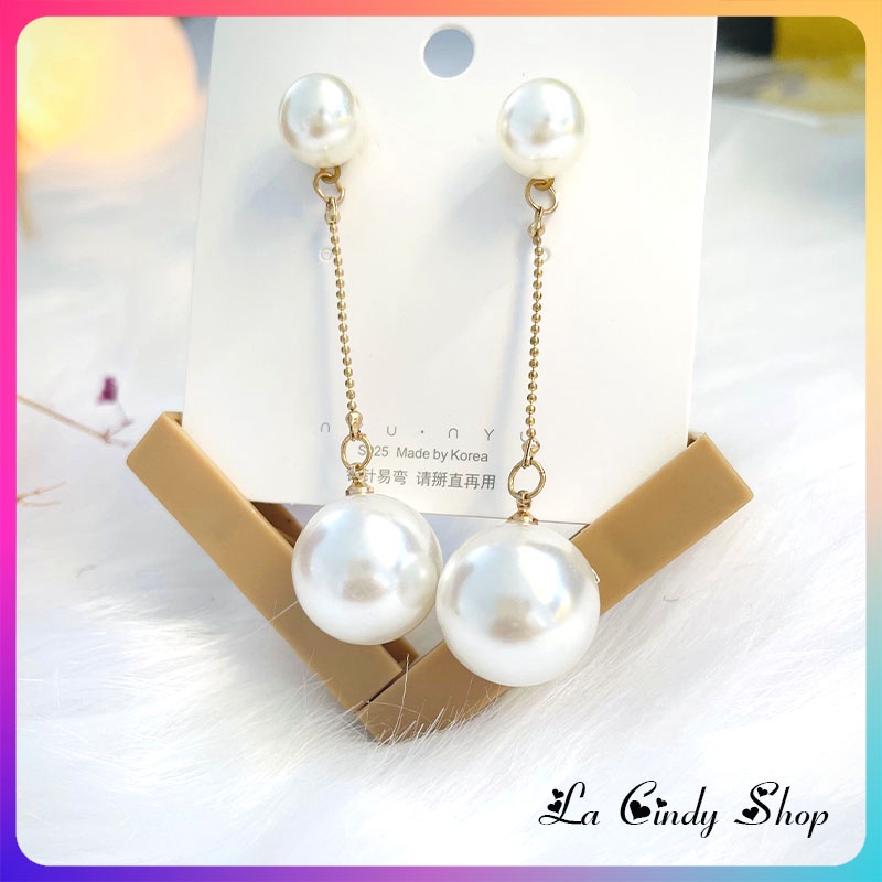 Bông tai ngọc trai nữ dáng dài đi tiệc sang trọng thời trang Hàn Quốc LaCindy BT05 mạ vàng S925