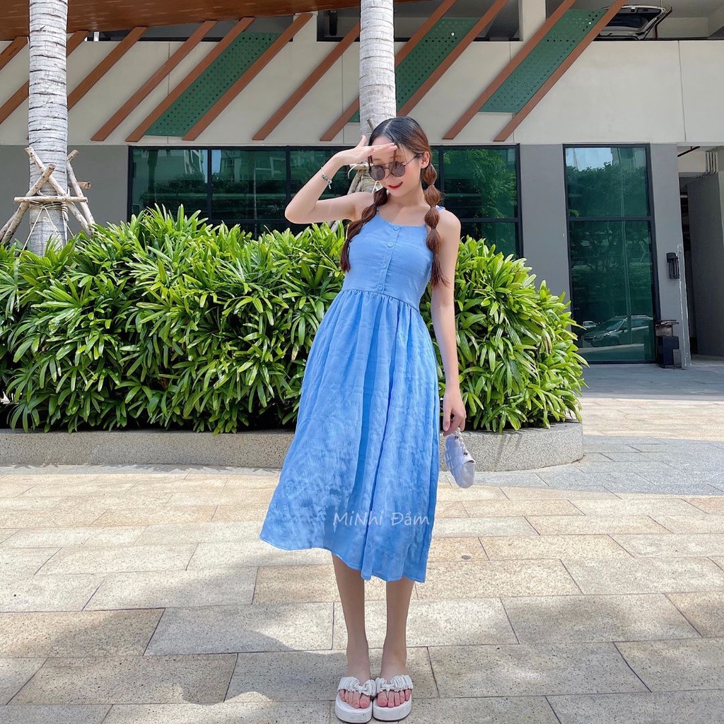Đầm 2 dây xanh dương dáng maxi, Váy 2 dây đi biển Cao Cấp hàng loại 1 vải đẹp, tôn da tôn dáng - MiNhi Fashion