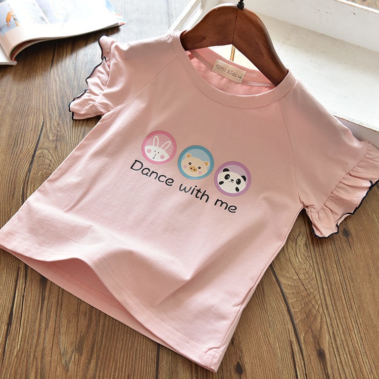 Áo Thun Cotton Ngắn Tay Họa Tiết Hoạt Hình Đáng Yêu Kiểu Hàn Quốc Cho Bé Gái 2023