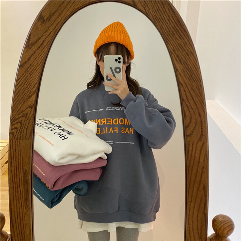 Áo hoodie size lớn in chữ tiếng Anh phong cách Hàn Quốc thời trang cho nữ -Hàng nhập khẩu