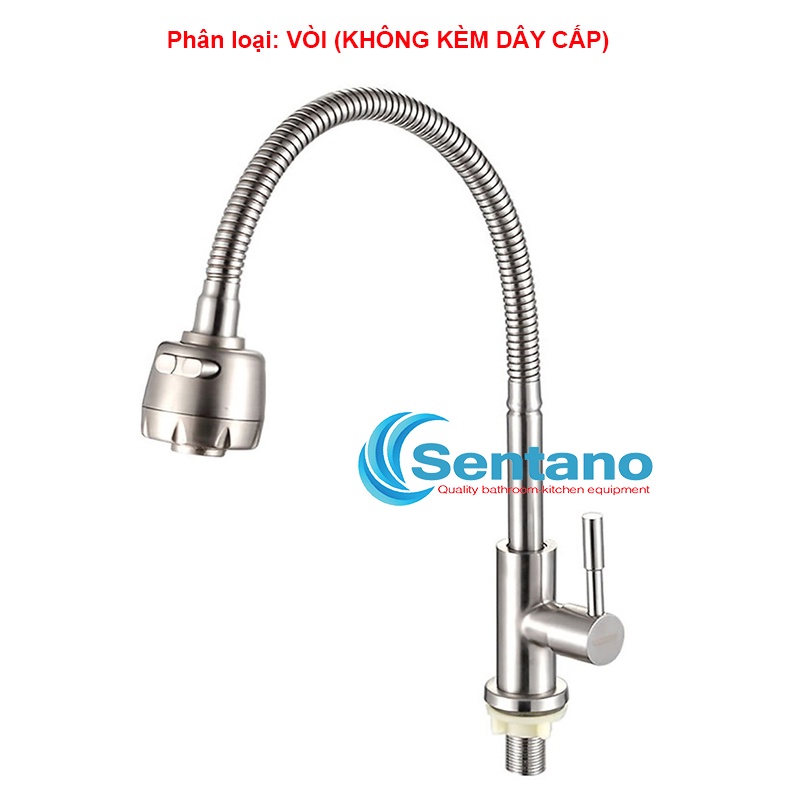 Vòi rửa chén bát lạnh inox 304 đầu phun 2 chế độ, cần mền - vòi rửa bát inox 304 cắm chậu