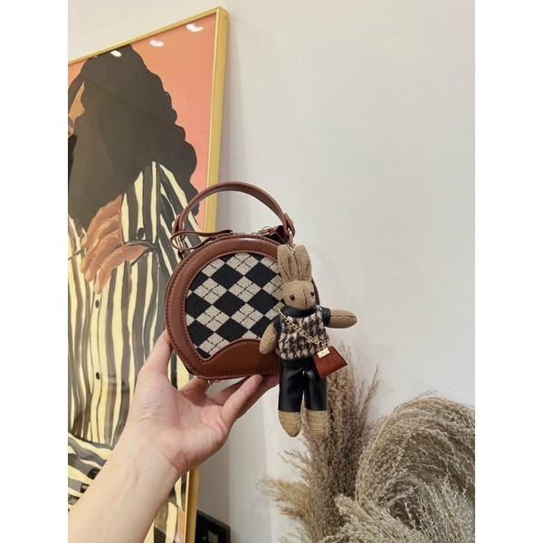Túi cốp tròn phối dạ tặng kèm gấu (hàng đẹp)