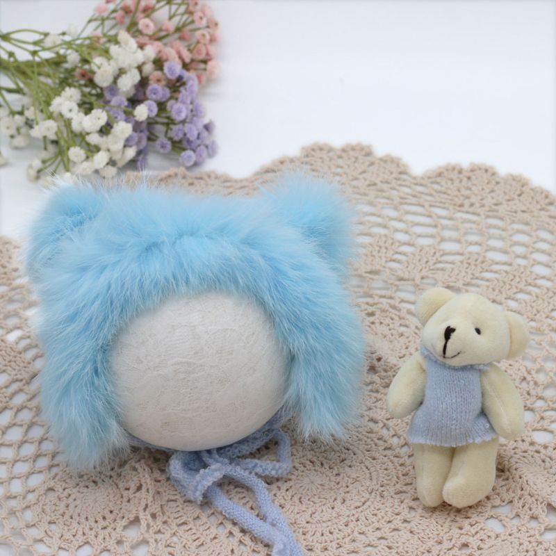 Bộ 2 Món Đồ Chơi Gấu Bông Đội Mũ Len Đan Dễ Thương Dùng Làm Đạo Cụ Chụp Ảnh Cho Bé Sơ
