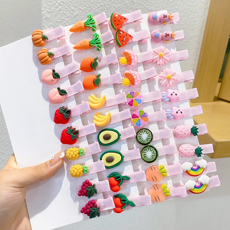 Set 10 / 20 Kẹp Tóc Hình Hoa / Trái Cây Dễ Thương Cho Bé Gái