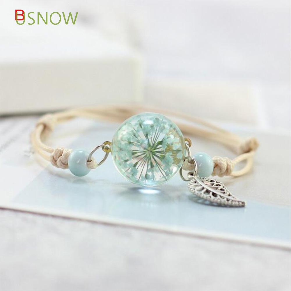 Vòng Tay Nữ Trang Đính Quả Cầu Cỏ Khô Xinh Xắn