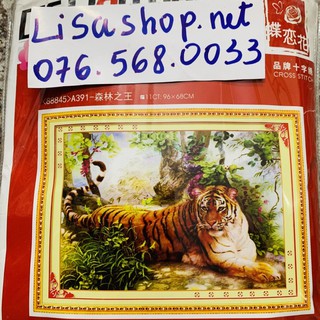 Tranh thêu CON HỔ 96x68cm chưa thêu- thêu kín a391