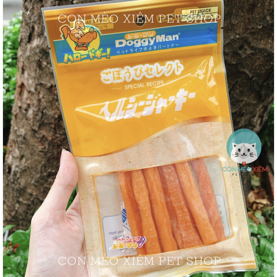 Xúc xích gà sấy cho chó Doggyman 80g dạng xúc xích thanh que gặm, thức ăn snack cho cún ăn vặt bánh thưởng Con Mèo Xiêm