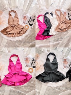 Áo phi lụa cổ yếm kèm nơ chuẩn hàng shop