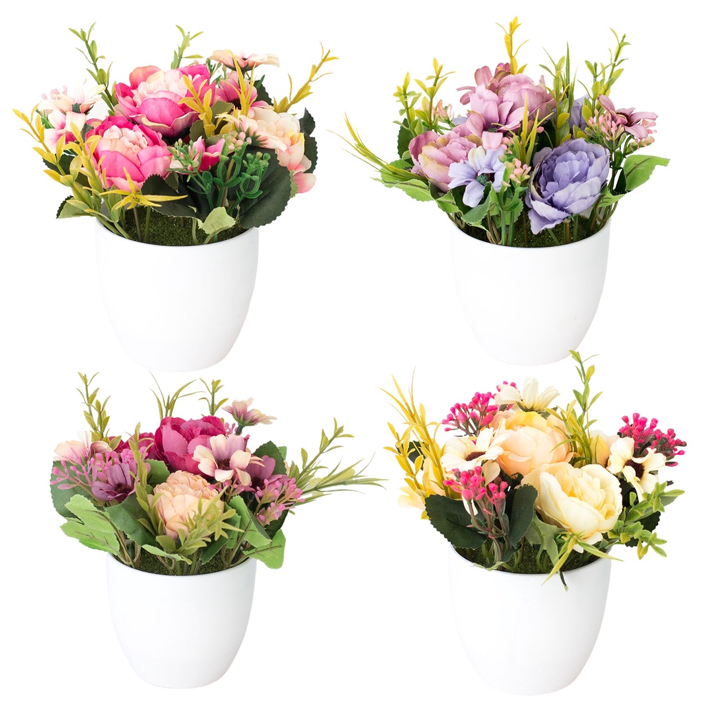 Chậu hoa nhân tạo nhiều màu sắc trang trí nhà ở đẹp mắt