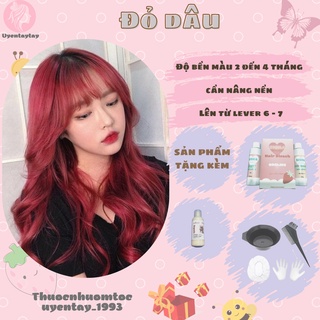 Thuốc nhuộm tóc nam nữ MÀU ĐỎ DÂU nhuộm tại nhà tặng kèm oxy trợ nhuộm và bộ 7 món hỗ trợ nhuộm