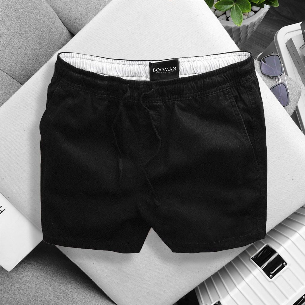 Quần short Đen kaki size Nhỏ co giãn 2 chiều from trên gối chất liệu vải cotton chính phẩm Thời Trang Nam cao cấp