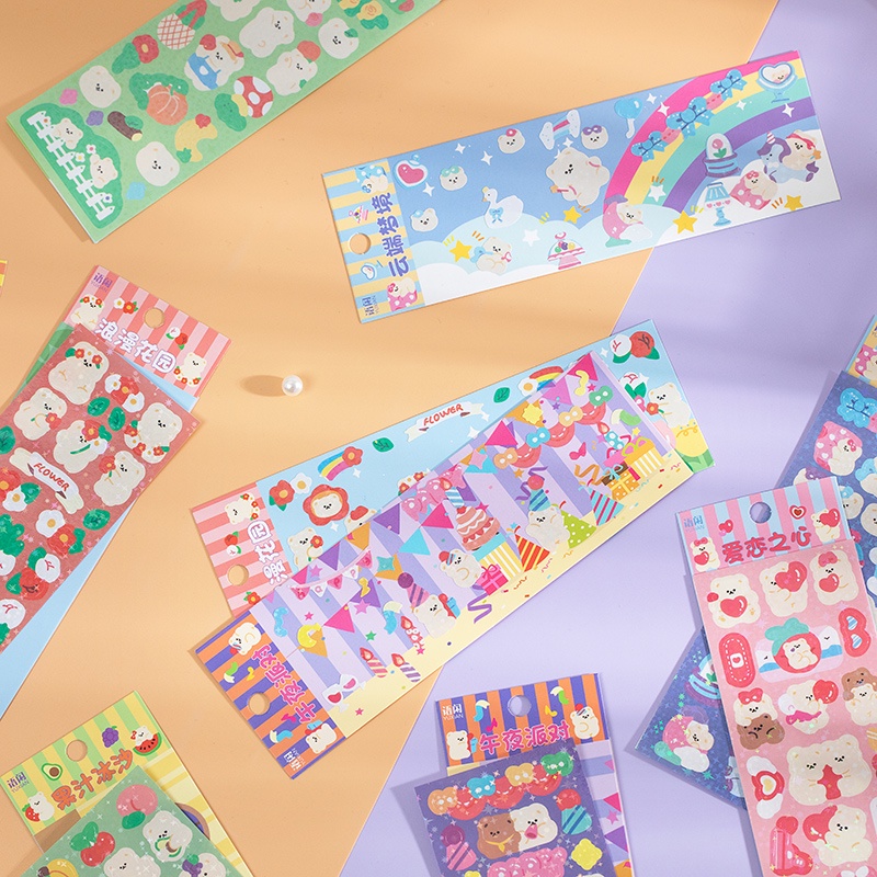 Flowertree Bộ 2 Sticker Trang Trí Sổ Tay Hình Gấu