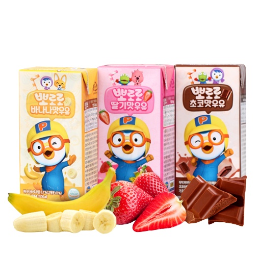 Sữa tươi Pororo - Sữa dinh dưỡng Pororo Hàn Quốc mẫu mới đủ 4 vị chuối, dâu, socola 140ml