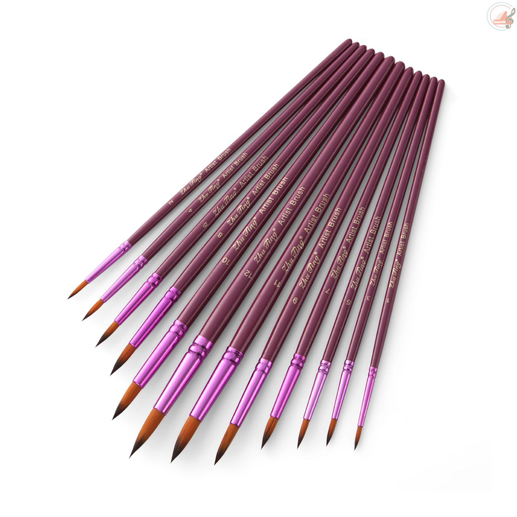 Professional 12pcs Round Pointed Tips Paint Brush Set Different Sizes with Bicolor Nylon Hair Wooden Handle Paintbrushes Art Supplies Gift for Artists Children Students Beginners for Watercolor Acrylic Oil Painting