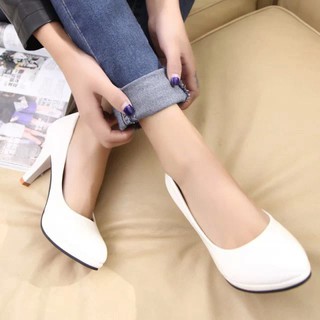 Giày cao gót da bóng thời trang (trắng)