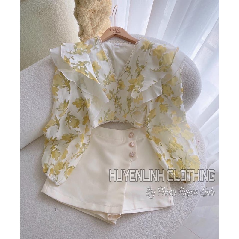 Áo croptop vải voan tay phồng in hoa kiểu Hàn Quốc xinh xắn cho nữ Aosmcrtvoanto6808