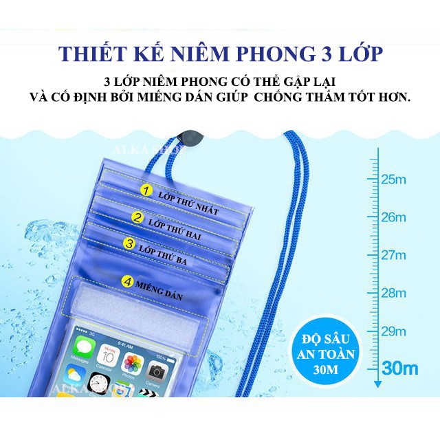 [Freeship] Túi Đựng Điện Thoại Chống Nước đi bơi, đi biển tiện lợi chụp hình, 3 Lớp Khoá Zip chắc chăn.