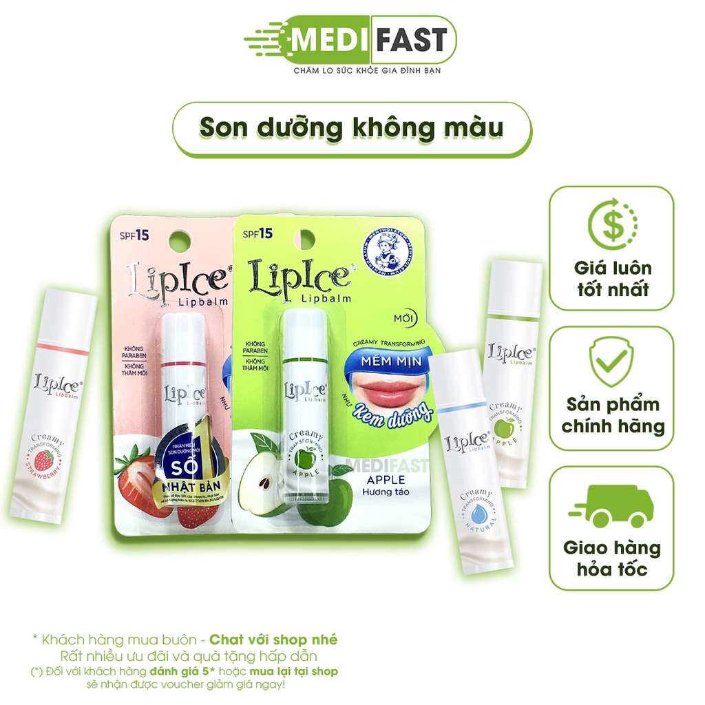 Son dưỡng Lipice không màu Tuýp 4.3 g - Chính hãng LipIce Lipbalm dưỡng môi giảm thâm, khô, nứt nẻ giúp môi căng mọng