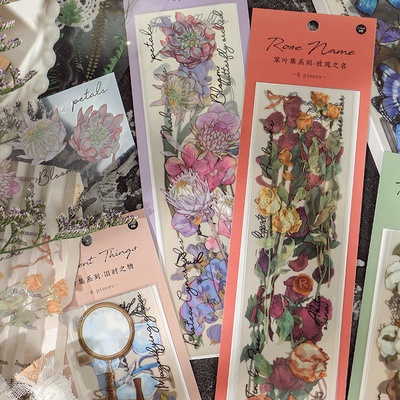 Set 6 Sticker PET Tự Cắt Chủ Đề Hoa Mùa Xuân Và Quotes Dán Trang Trí Decor Sổ