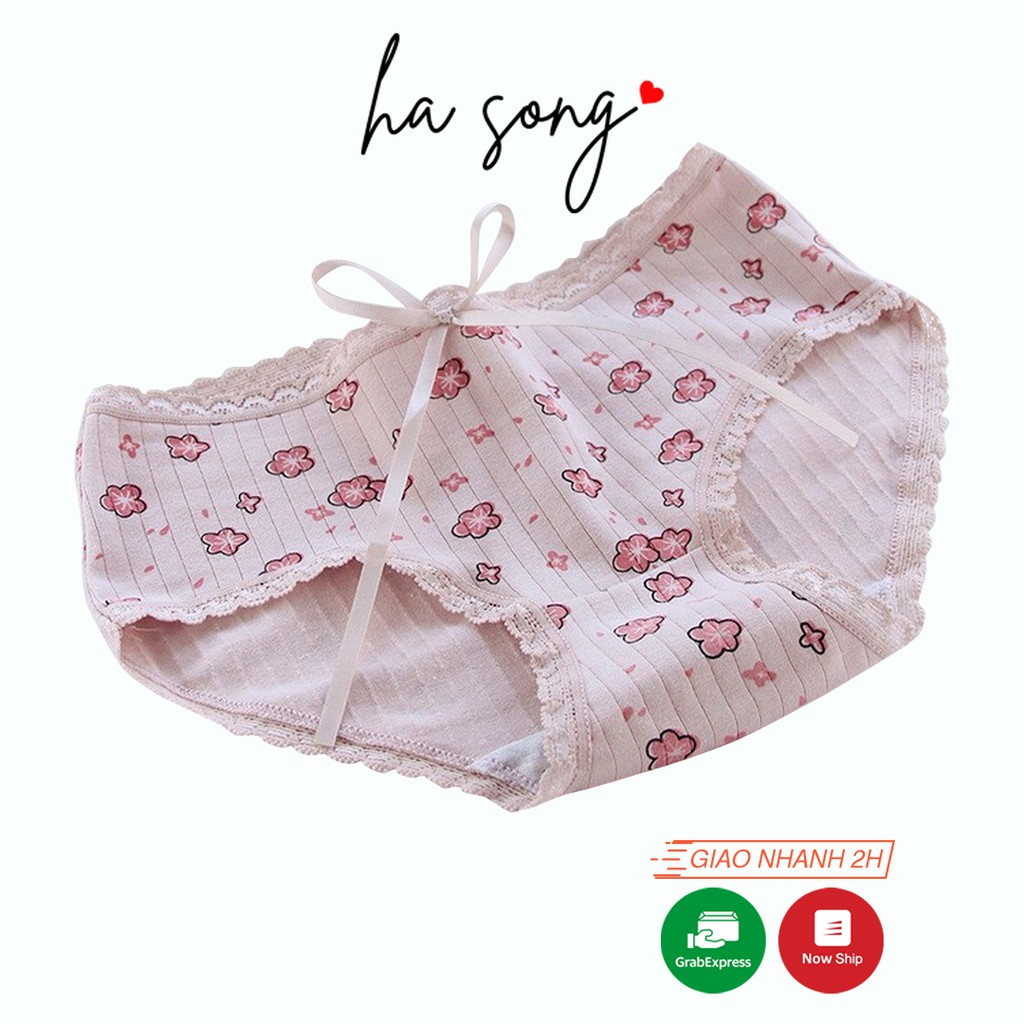 Quần lót nữ dễ thương viền ren họa tiết hoa anh đào QL97-Ha Song Shop