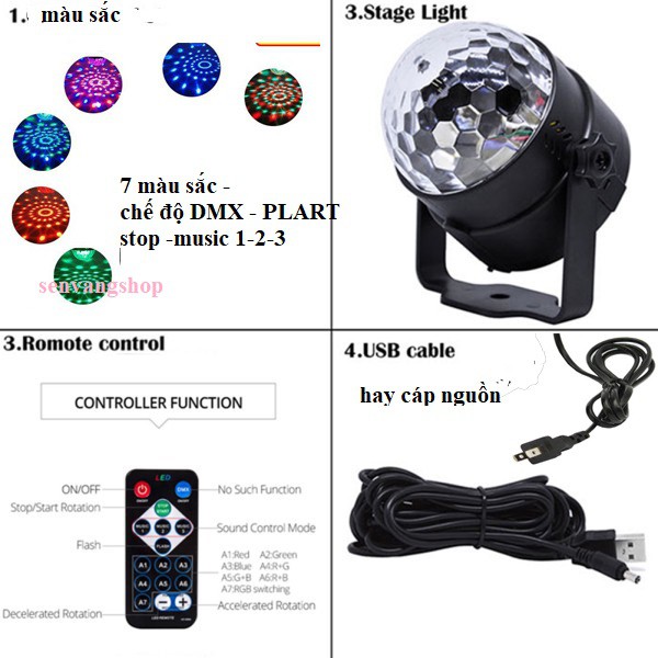 Đèn led mini 3W  tạo hiệu ứng ánh sáng cho sàn nhảy - party- karaoke -cảm ứng ánh sáng DJ xoay -senvangshop