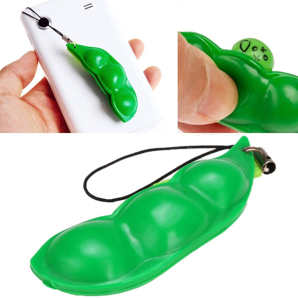 ☆YOLA☆ Green Key Chain Trinkets Phone Charm Squeeze Bean Cute Extrusion Fidget Toy Soybean Funny Stress Relieve