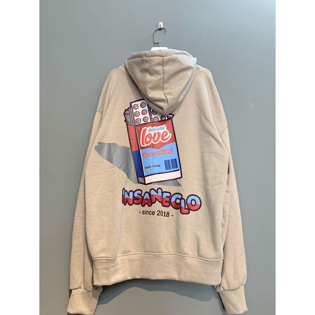 Áo khoác nỉ hoodie XUKASTORE Có Dây Kéo In Hình INSANECLO , dùng để chống nắng phong cách Unisex có 3 màu form rộng